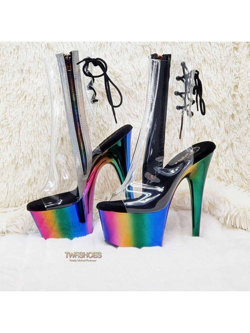 Rainbow Platform High Heel Clear Upper Ankle Boots